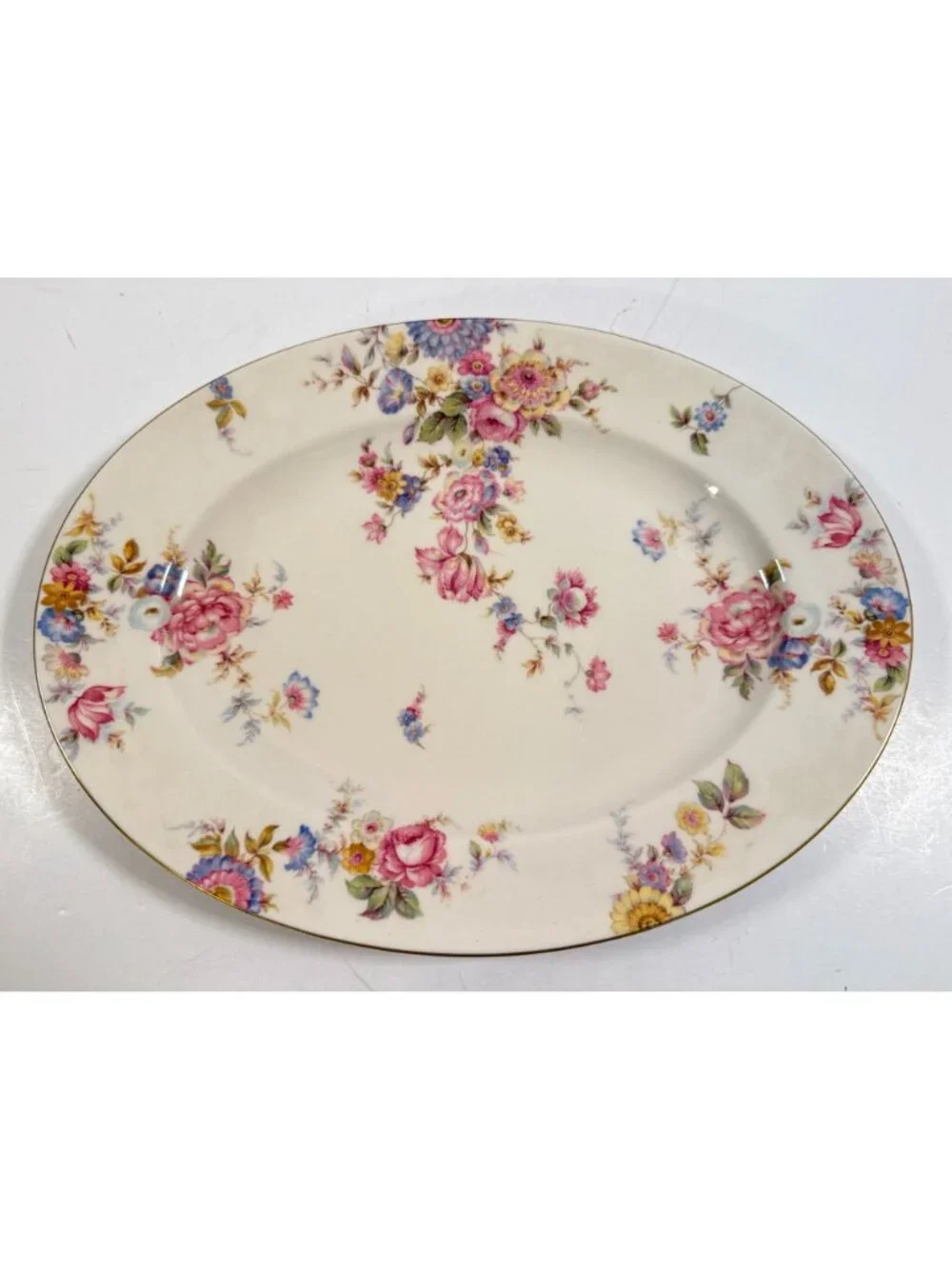 Vintage Sunnybrooke Castleton Oval Serving Platter Dish Floral Gold Trim 13